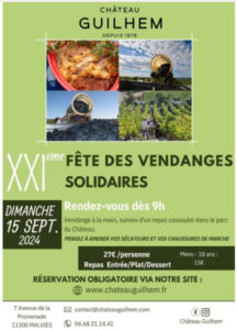 Vendanges Solidaires Chateau Guilhem à Malviès le 15 septembre 2024